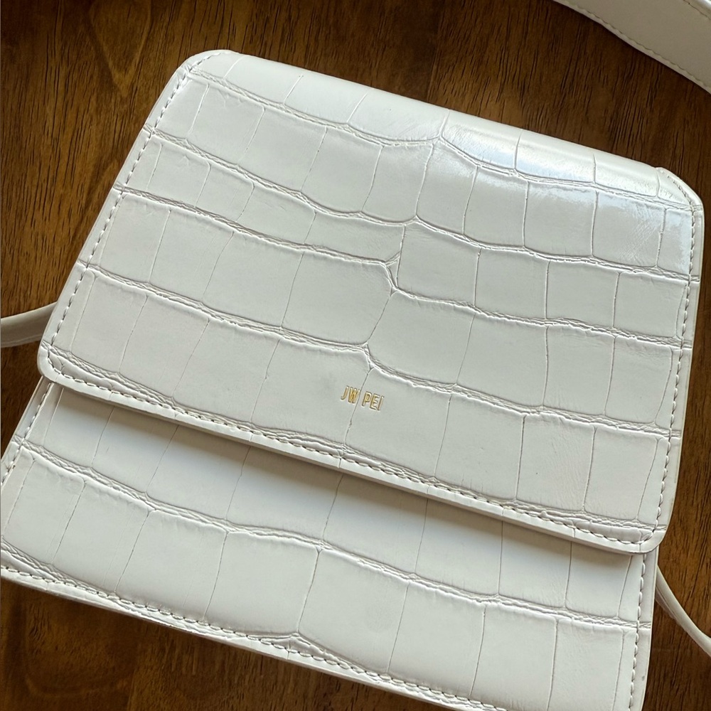 JW PEI Ivory Croc-Embossed Mini Flap crossbody purse